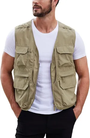 Gihuo Men's Utility Fishing Vest Lightweight Outdoor Work Safari Travel Cargo Vest with Multi-Pockets