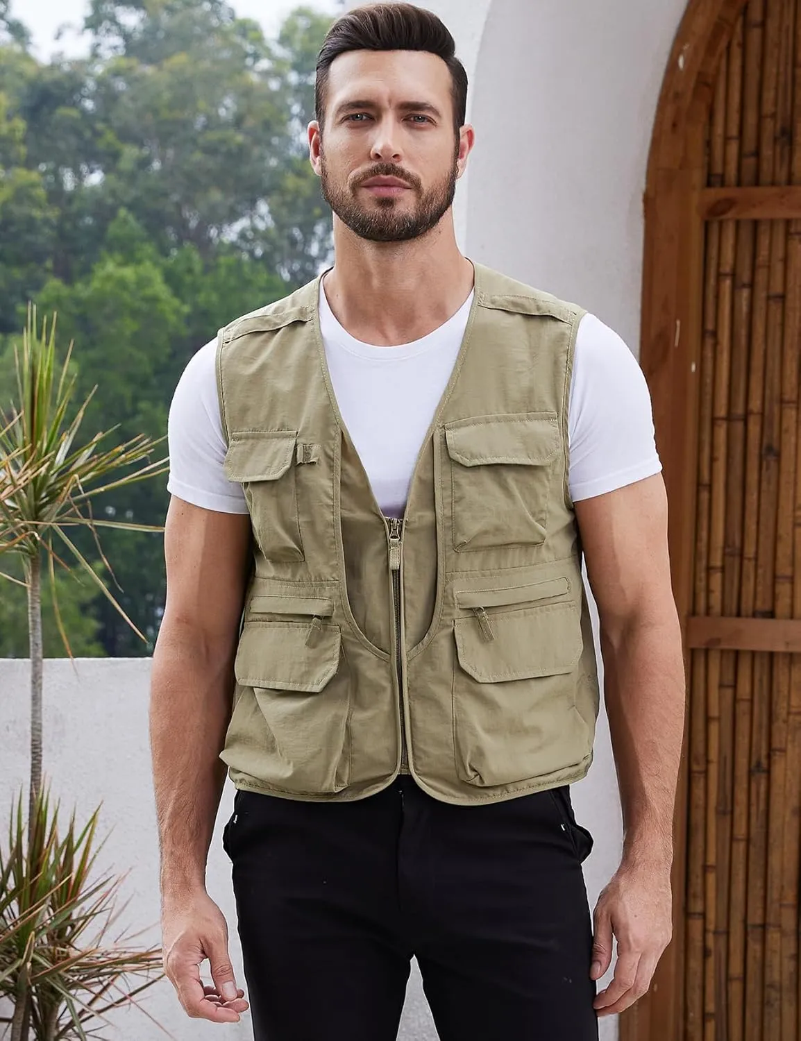 Gihuo Men's Utility Fishing Vest Lightweight Outdoor Work Safari Travel Cargo Vest with Multi-Pockets