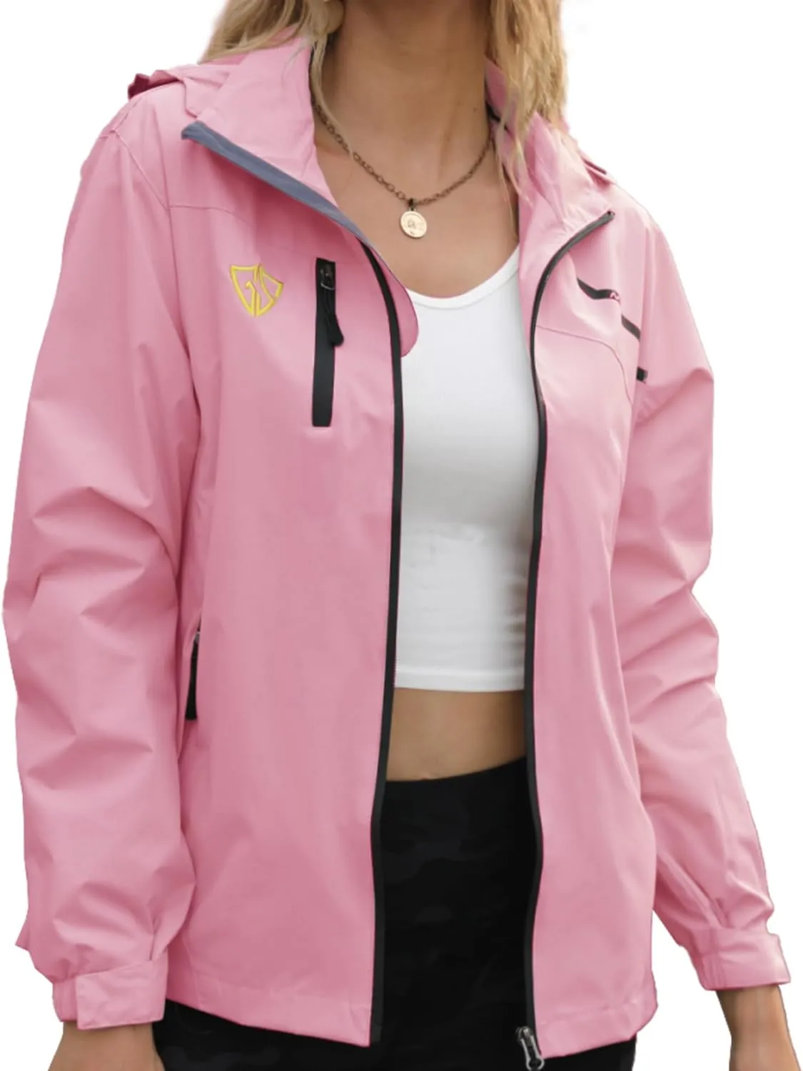 GIISAM Women's Waterproof Rain Jacket,Lightweight Windproof Full Zip Women's Packable Fall Raincoat Windbreaker with Hood