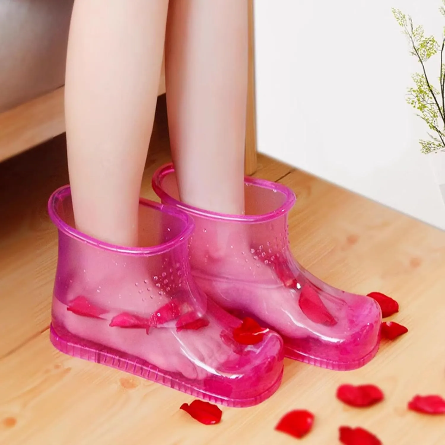 Giltpeak Foot Spa Shoes, Massage Foot Bath Shoes, Portable Leakproof ＆ Wearable Pedicure PVC Soakers for Feet Massage Relax Yourself (Pink, 16.5cm)