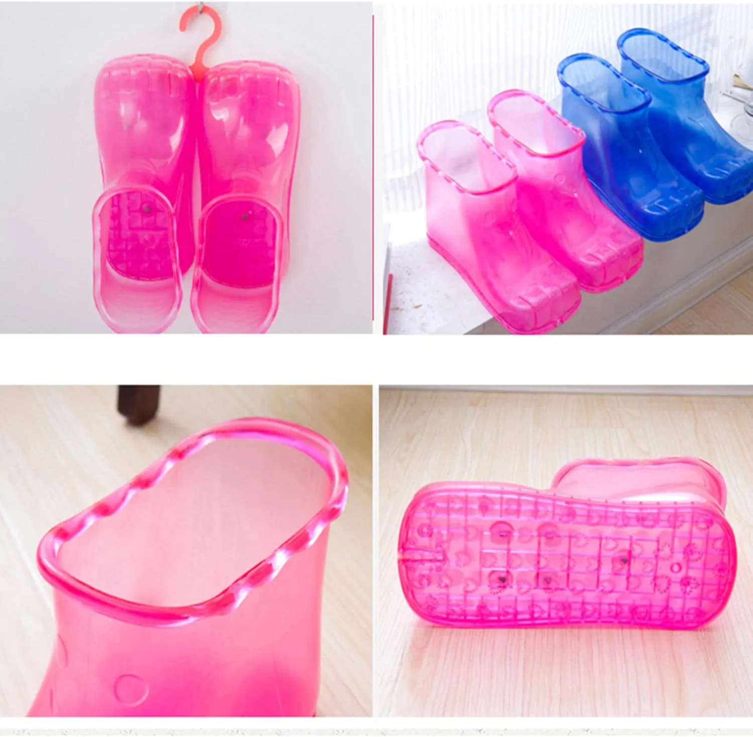 Giltpeak Foot Spa Shoes, Massage Foot Bath Shoes, Portable Leakproof ＆ Wearable Pedicure PVC Soakers for Feet Massage Relax Yourself (Pink, 16.5cm)