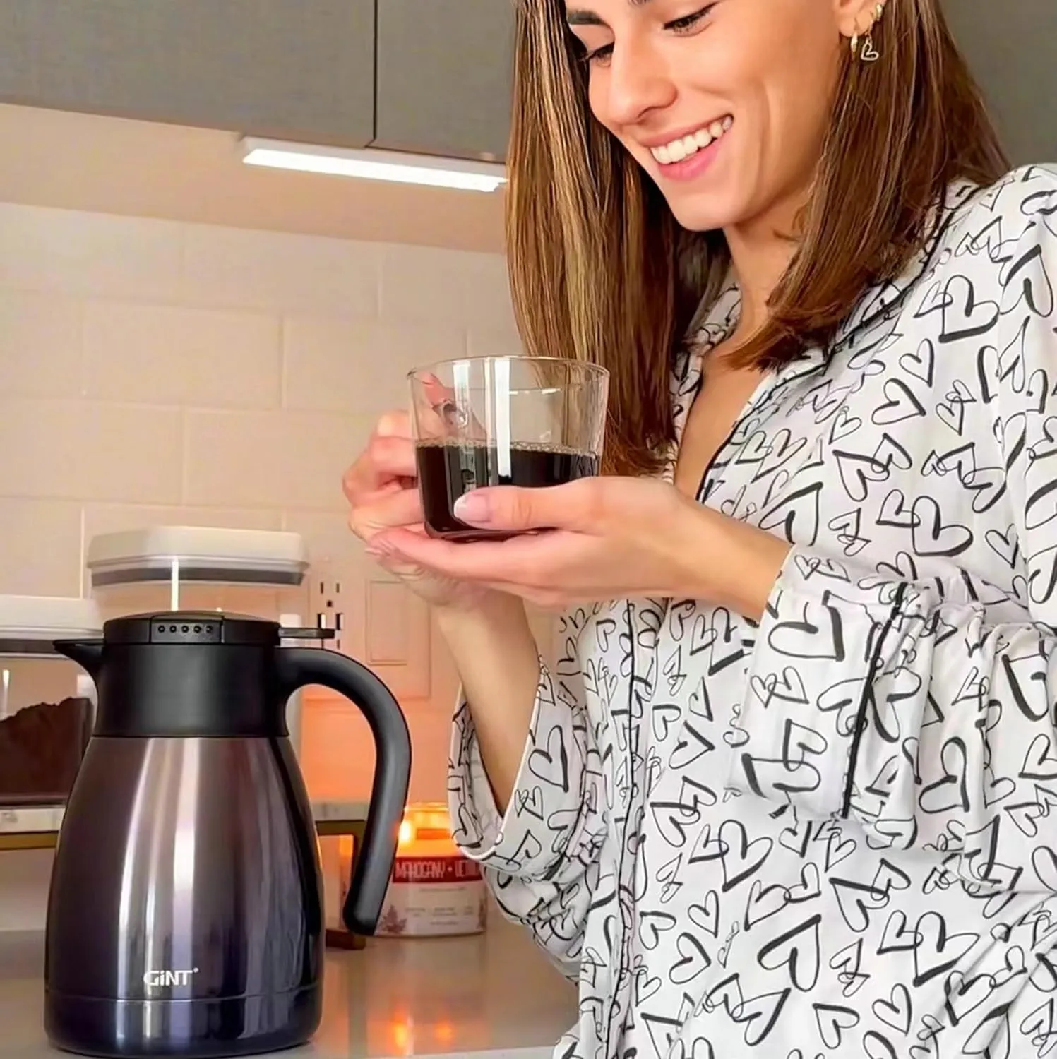 GiNT 1L / 34Oz Thermal Coffee Carafe, Insulated Stainless Steel Coffee Carafes for Keeping Hot/Double Walled Vacuum Thermos (Purple)