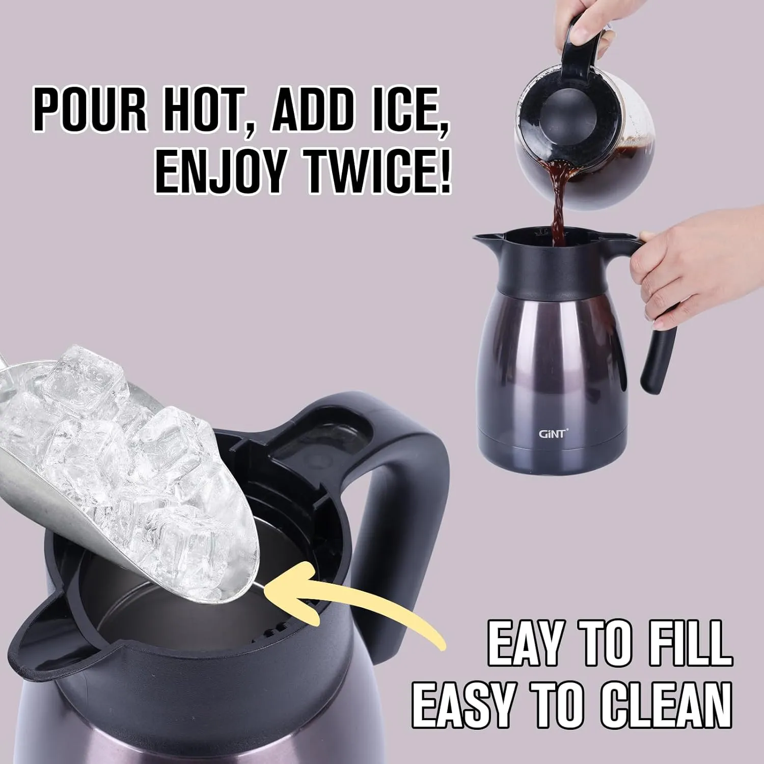GiNT 1L / 34Oz Thermal Coffee Carafe, Insulated Stainless Steel Coffee Carafes for Keeping Hot/Double Walled Vacuum Thermos (Purple)