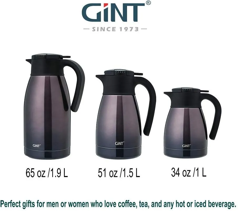 GiNT 1L / 34Oz Thermal Coffee Carafe, Insulated Stainless Steel Coffee Carafes for Keeping Hot/Double Walled Vacuum Thermos (Purple)