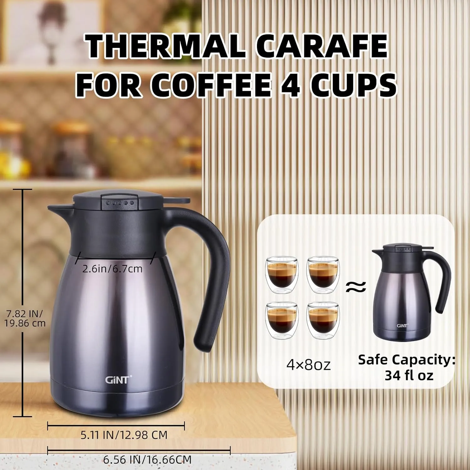 GiNT 1L / 34Oz Thermal Coffee Carafe, Insulated Stainless Steel Coffee Carafes for Keeping Hot/Double Walled Vacuum Thermos (Purple)
