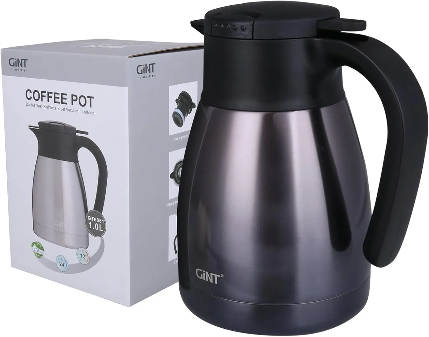 GiNT 1L / 34Oz Thermal Coffee Carafe, Insulated Stainless Steel Coffee Carafes for Keeping Hot/Double Walled Vacuum Thermos (Purple)