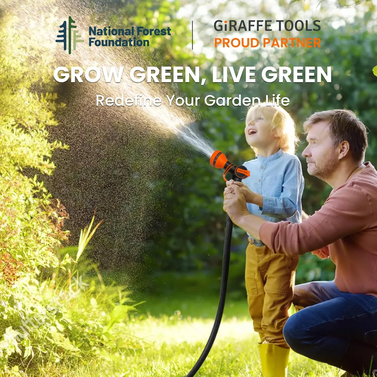 Giraffe Tools Garden Hose 50ft x 5/8", Water Hose Heavy Duty, Flexible, Lightweight Hybrid Hose with Swivel Handle, Male to Female Fittings