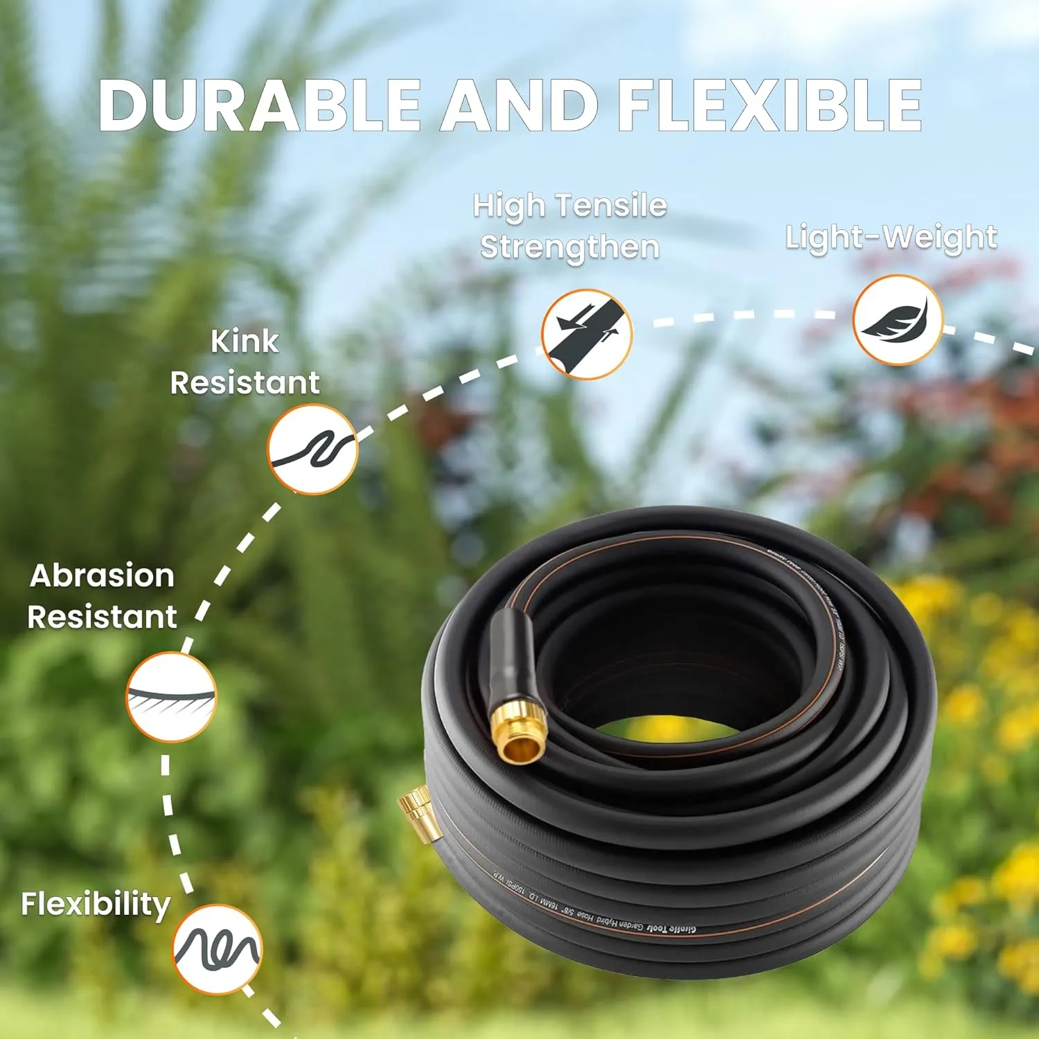 Giraffe Tools Garden Hose 75ft x 5/8", Water Hose Heavy Duty, Lightweight, Flexible Hybrid Hose with Swivel Handle, Male to Female Fittings