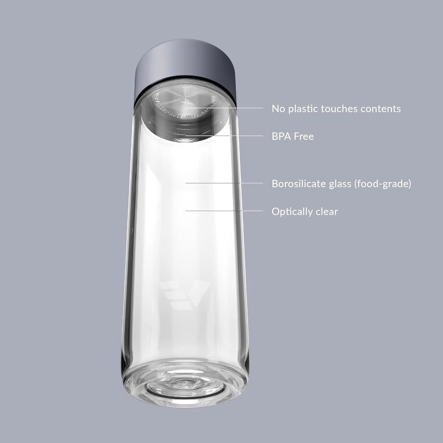 Glass Water Bottle 20oz - Non-insulated | Borosilicate Glass | Dishwasher Safe | No Plastic Touches Contents | A pure drinking experience - Lilac