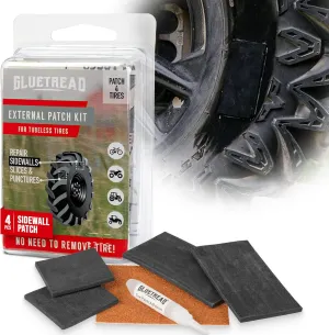 GlueTread External Patch Kit - for Tubeless Tires - No Need to Remove Tire - Kit Includes Enough Material to Patch 4 Tires - ATV Sidewall Repair Kit