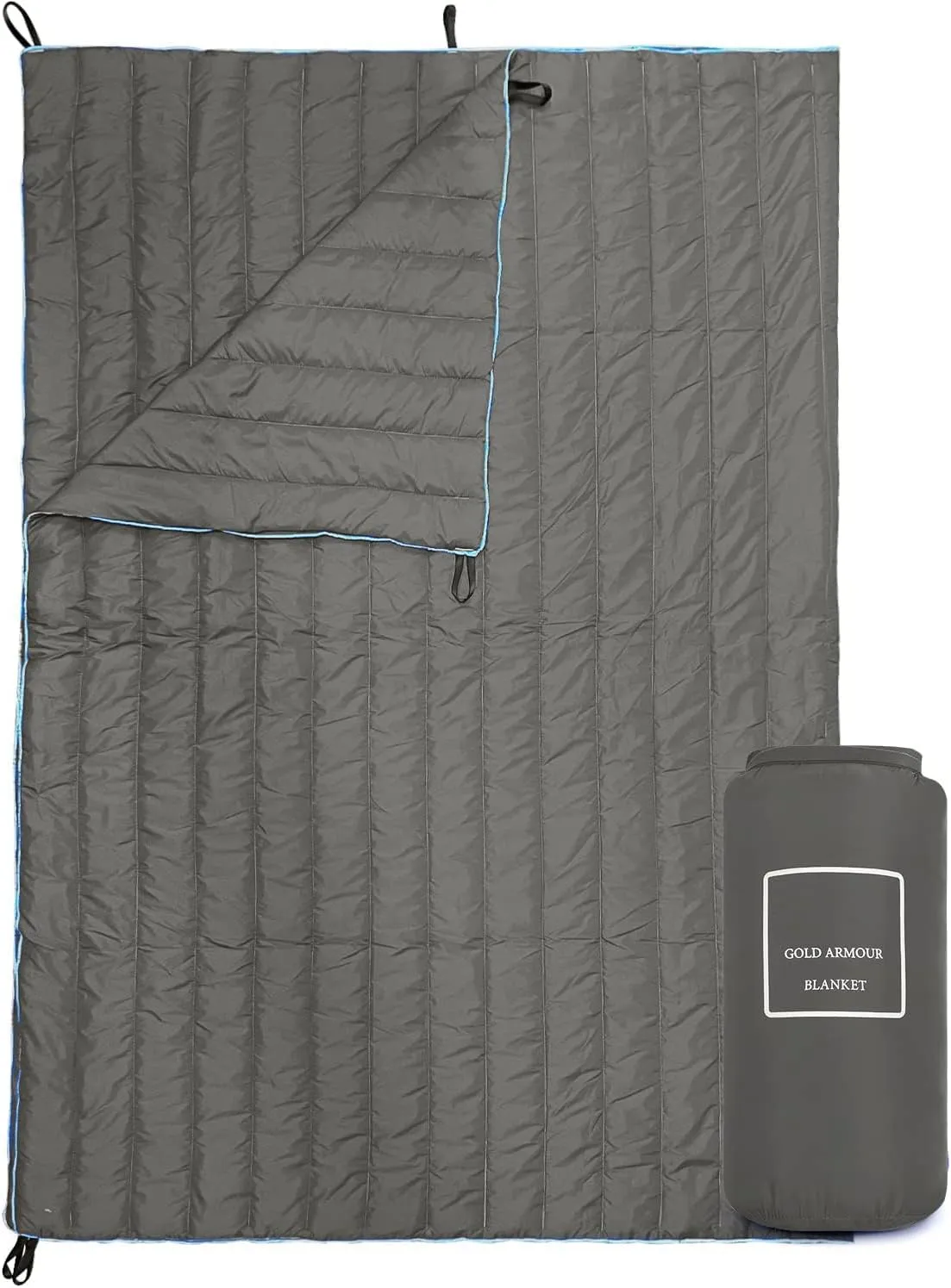 Gold Armour Puffy, Packable Camping Blanket - Lightweight & Compact Insulated Quilt for Outdoor - Camping Gear (Gray)