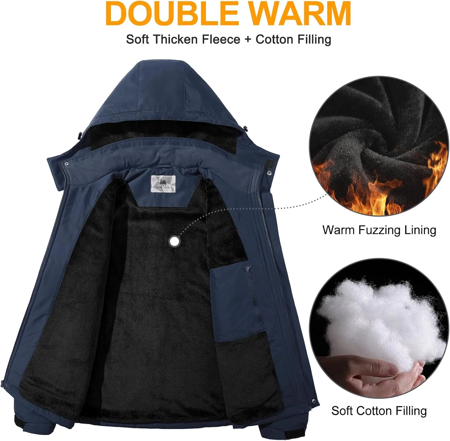 GOLDEN CAMEL Men's Winter Jacket Windproof Ski Snow Jacket Waterproof Thicken Parka Rain Jacket Warm Puffer Coat