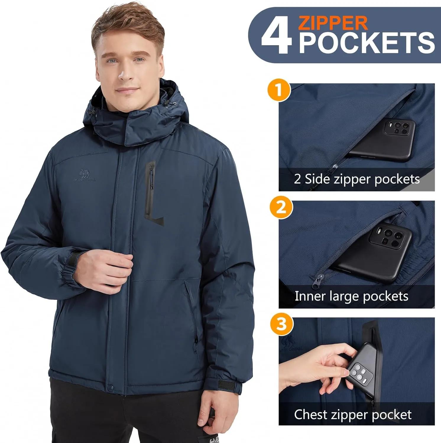 GOLDEN CAMEL Men's Winter Jacket Windproof Ski Snow Jacket Waterproof Thicken Parka Rain Jacket Warm Puffer Coat