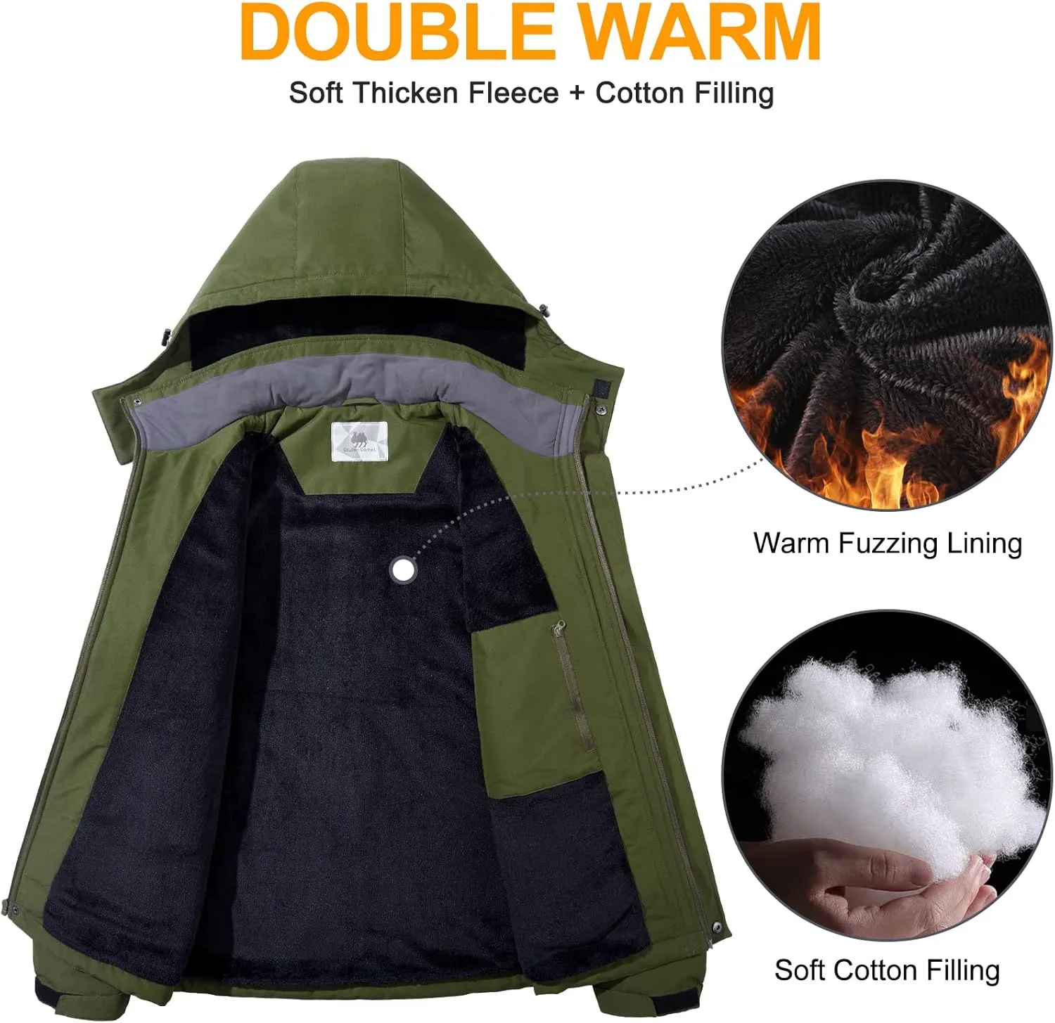 GOLDEN CAMEL Men's Winter Jacket Windproof Ski Snow Jacket Waterproof Thicken Parka Rain Jacket Warm Puffer Coat