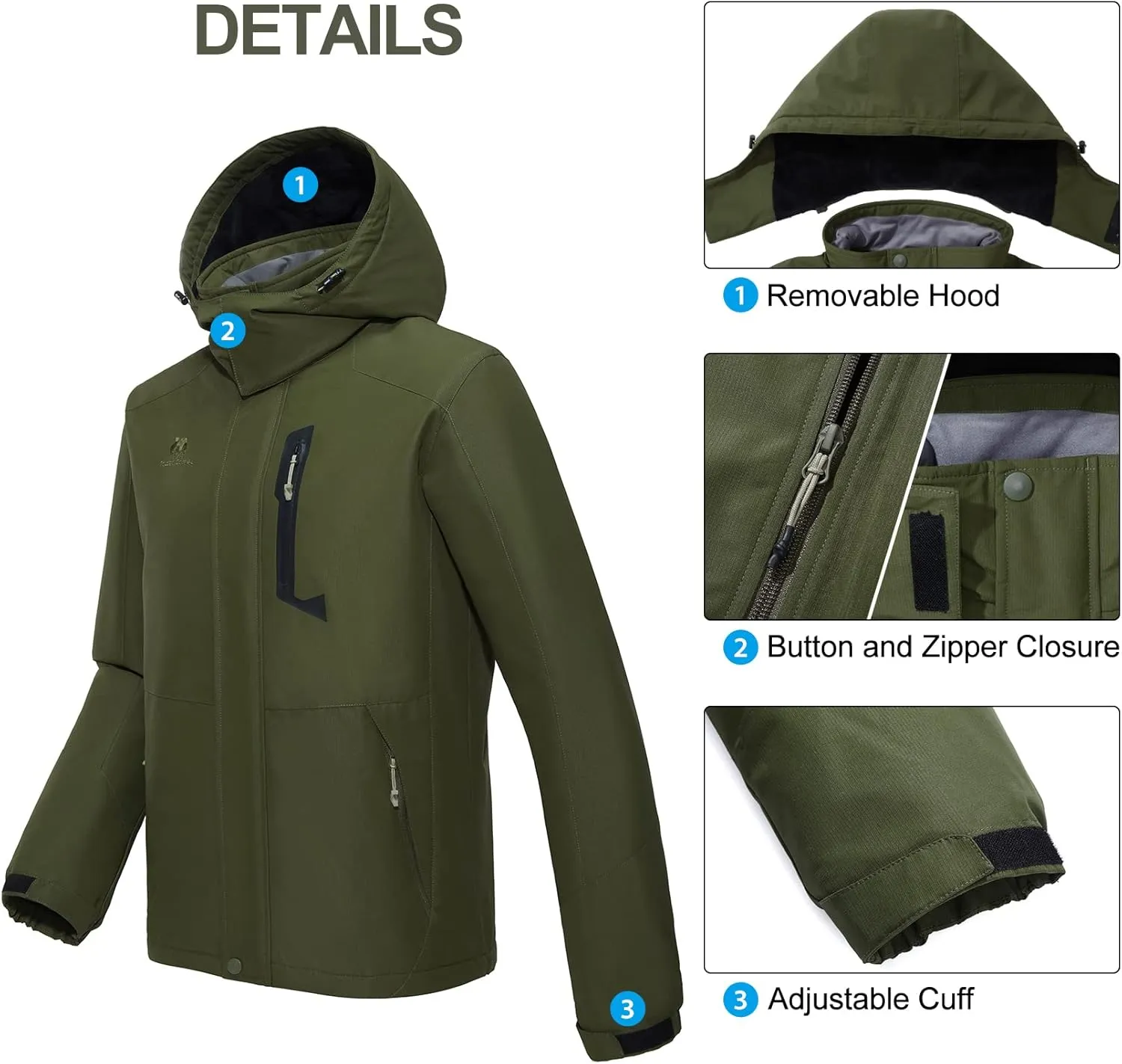 GOLDEN CAMEL Men's Winter Jacket Windproof Ski Snow Jacket Waterproof Thicken Parka Rain Jacket Warm Puffer Coat