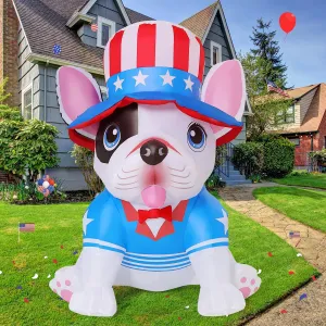 GOOSH Independence Day Inflatable Outdoor Decorations, 4th of July Blow Up Yard Decorations 5 FT Patriotic Puppy Dog of Uncle Sam Decor with LED Lights for Celebration Party Yard Garden Lawn