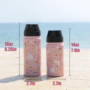 GOPPUS Kids Water Bottle (Straw Lid) - 14 Oz Stainless Steel Travel Bottle, Double Wall Vacuum Leak Proof Kids Cup for School Boys Girls,Cute Cat