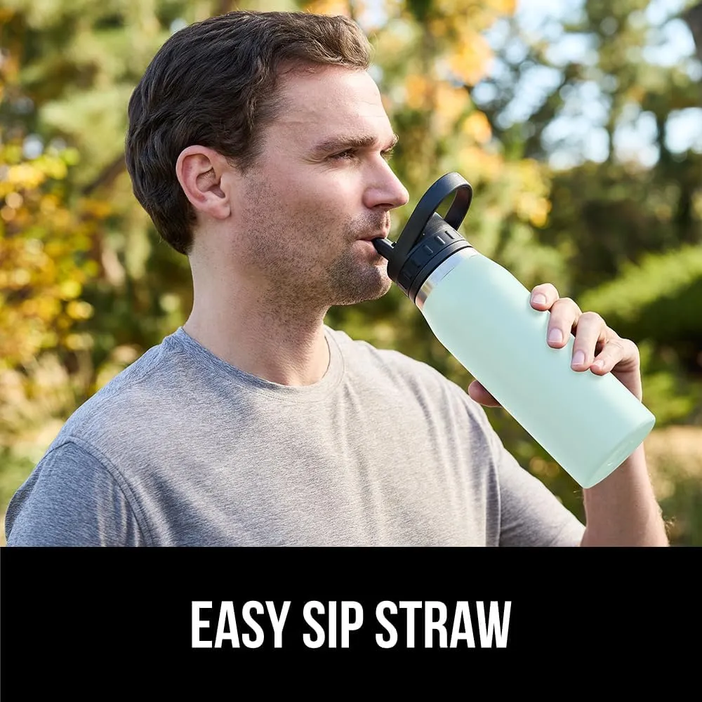 GORILLA GRIP Insulated Stainless Steel Water Bottle with Straw, Leak Proof BPA-Free Reusable Travel Bottles for Sports, School, Keep Drinks Cold, Dent Resistant Tumbler, Dishwasher Safe, 24 oz, Mint