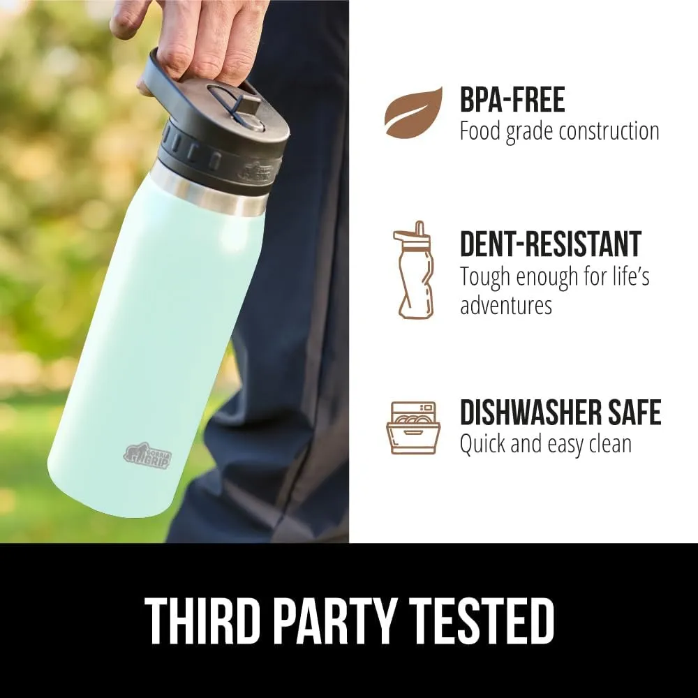 GORILLA GRIP Insulated Stainless Steel Water Bottle with Straw, Leak Proof BPA-Free Reusable Travel Bottles for Sports, School, Keep Drinks Cold, Dent Resistant Tumbler, Dishwasher Safe, 24 oz, Mint