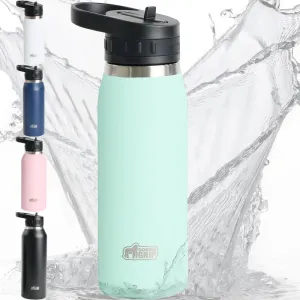 GORILLA GRIP Insulated Stainless Steel Water Bottle with Straw, Leak Proof BPA-Free Reusable Travel Bottles for Sports, School, Keep Drinks Cold, Dent Resistant Tumbler, Dishwasher Safe, 24 oz, Mint