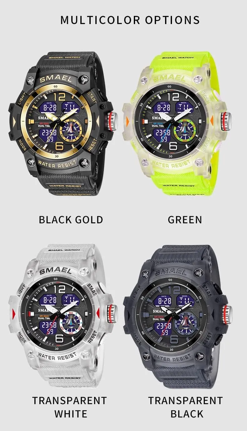 Gosasa Men's Large Face Outdoor Sports Watches Military S-Shock Watch Waterproof, Backlight, Alarm, Stopwatch Features - Rugged Wristwatch for Training, Hiking, and Adventure