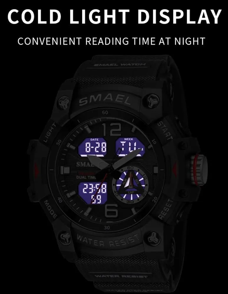 Gosasa Men's Large Face Outdoor Sports Watches Military S-Shock Watch Waterproof, Backlight, Alarm, Stopwatch Features - Rugged Wristwatch for Training, Hiking, and Adventure