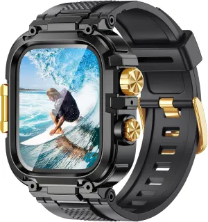 Goton IP68 Waterproof Rugged Band for Apple Watch 46mm/45mm/44mm with Case build-in Screen Protector – Heavy Duty Sport Strap Compatible with iWatch Series 10/9/8/7/6/5/4/SE