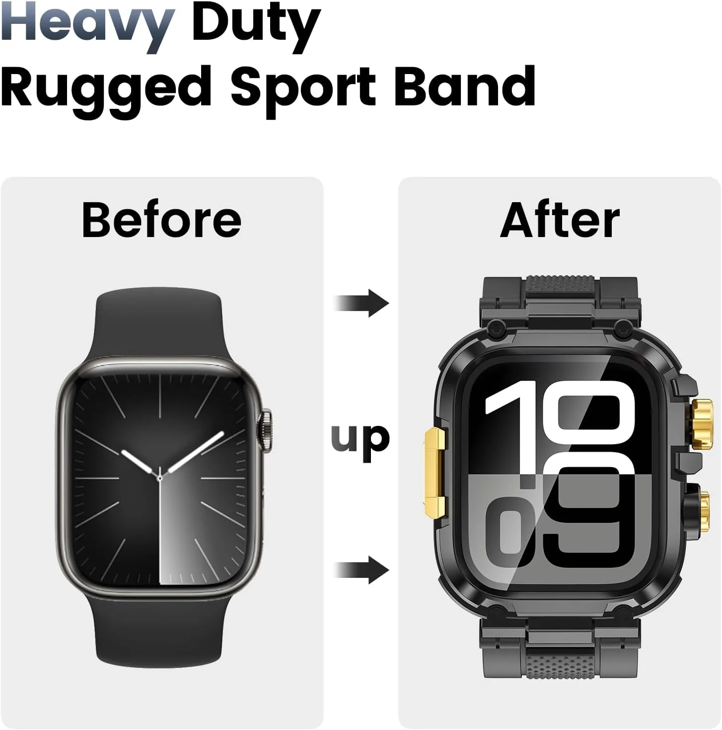 Goton IP68 Waterproof Rugged Band for Apple Watch 46mm/45mm/44mm with Case build-in Screen Protector – Heavy Duty Sport Strap Compatible with iWatch Series 10/9/8/7/6/5/4/SE