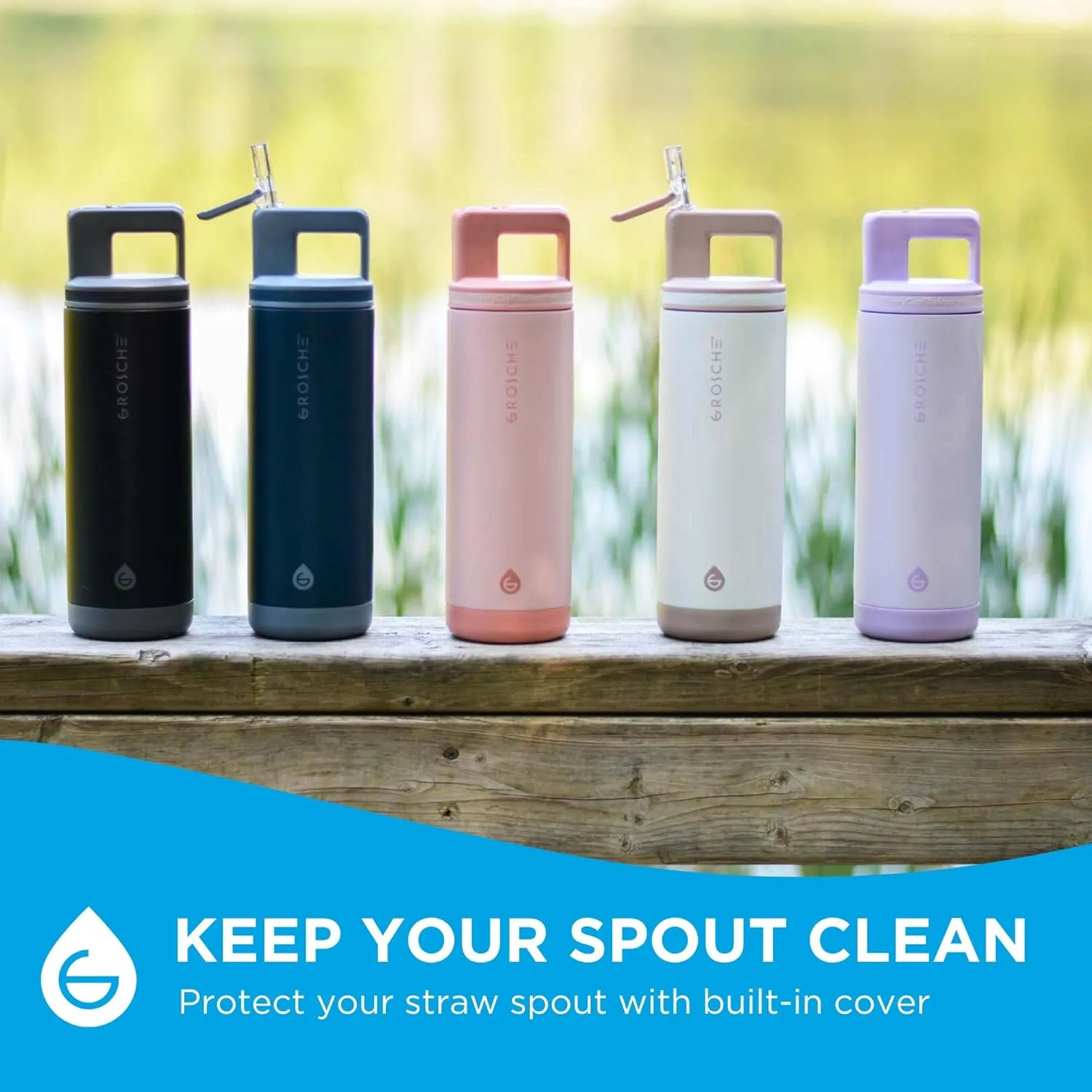 GROSCHE Alpine Flip n' Sip 20 oz Insulated Water Bottle - Stainless Steel, Leakproof Flask with Straw - Perfect for Gym, Travel & Outdoor Use - Keeps Water Cold up to 60 hrs - Graphite Black