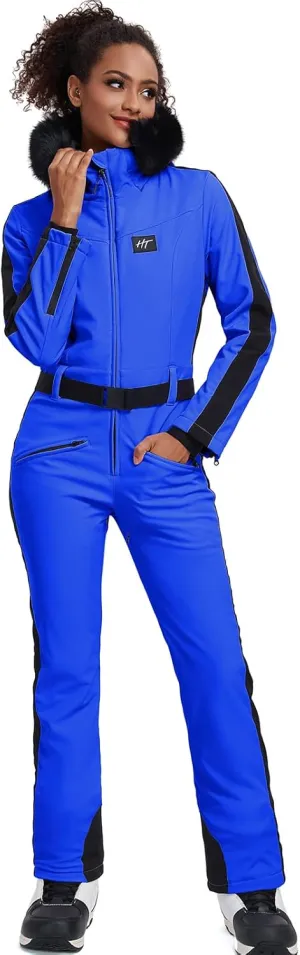 GS SNOWING Women's Ski Suit One Piece Snowsuits Insulated Waterproof Windproof Slim Winter Outdoor Onesies Ski Outfits Jumpsuits Royal Blue M