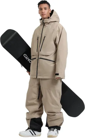 GSOU SNOW Mens Ski Jacket and Pants Set Ski Suit Snowboard Bibs Snowsuit Snow Coats Waterproof Hooded