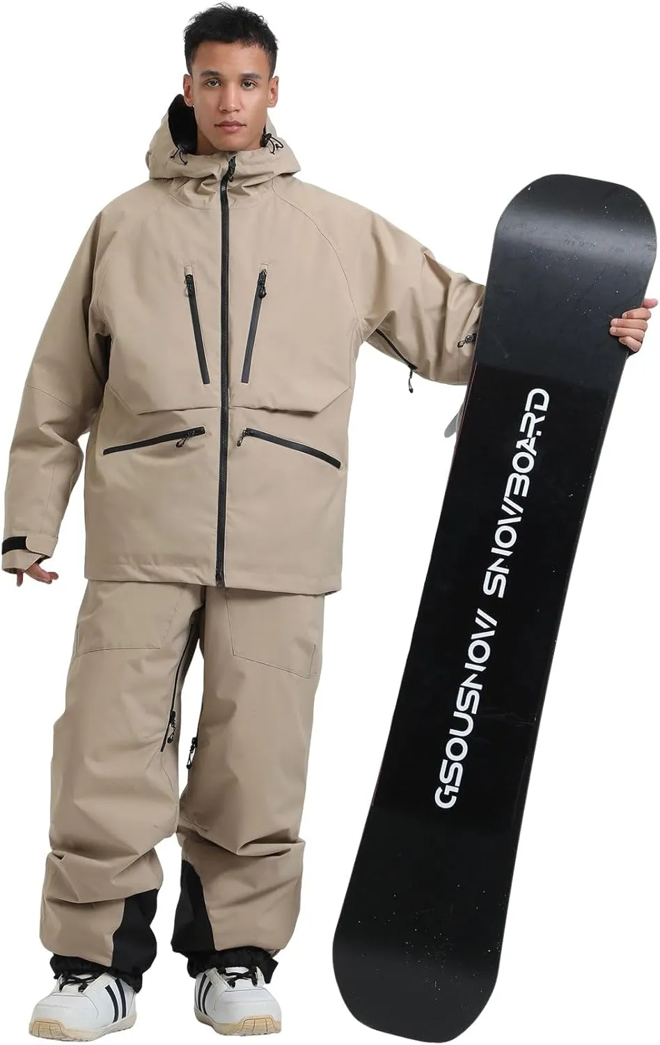 GSOU SNOW Mens Ski Jacket and Pants Set Ski Suit Snowboard Bibs Snowsuit Snow Coats Waterproof Hooded