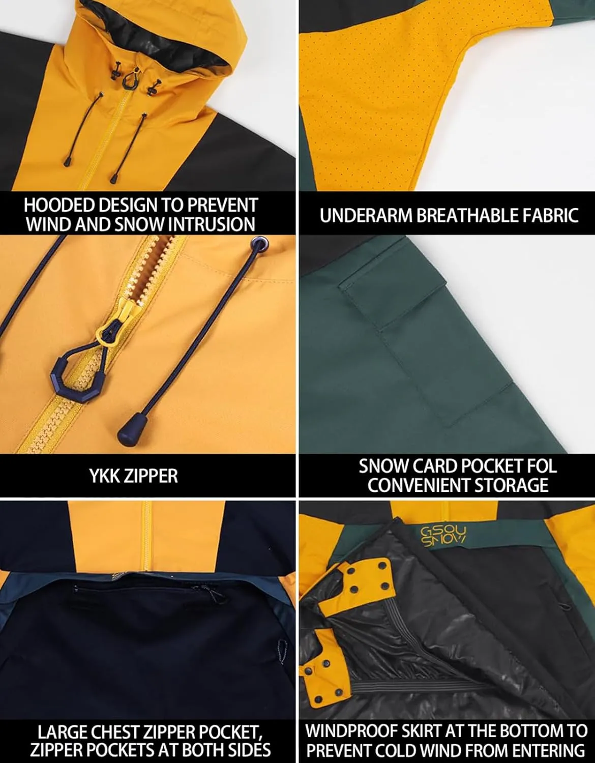 GSOU SNOW Women Ski Jacket Snow Coat Waterproof Windproof Snowboarding Jacket Coat Insulated Warm Winter