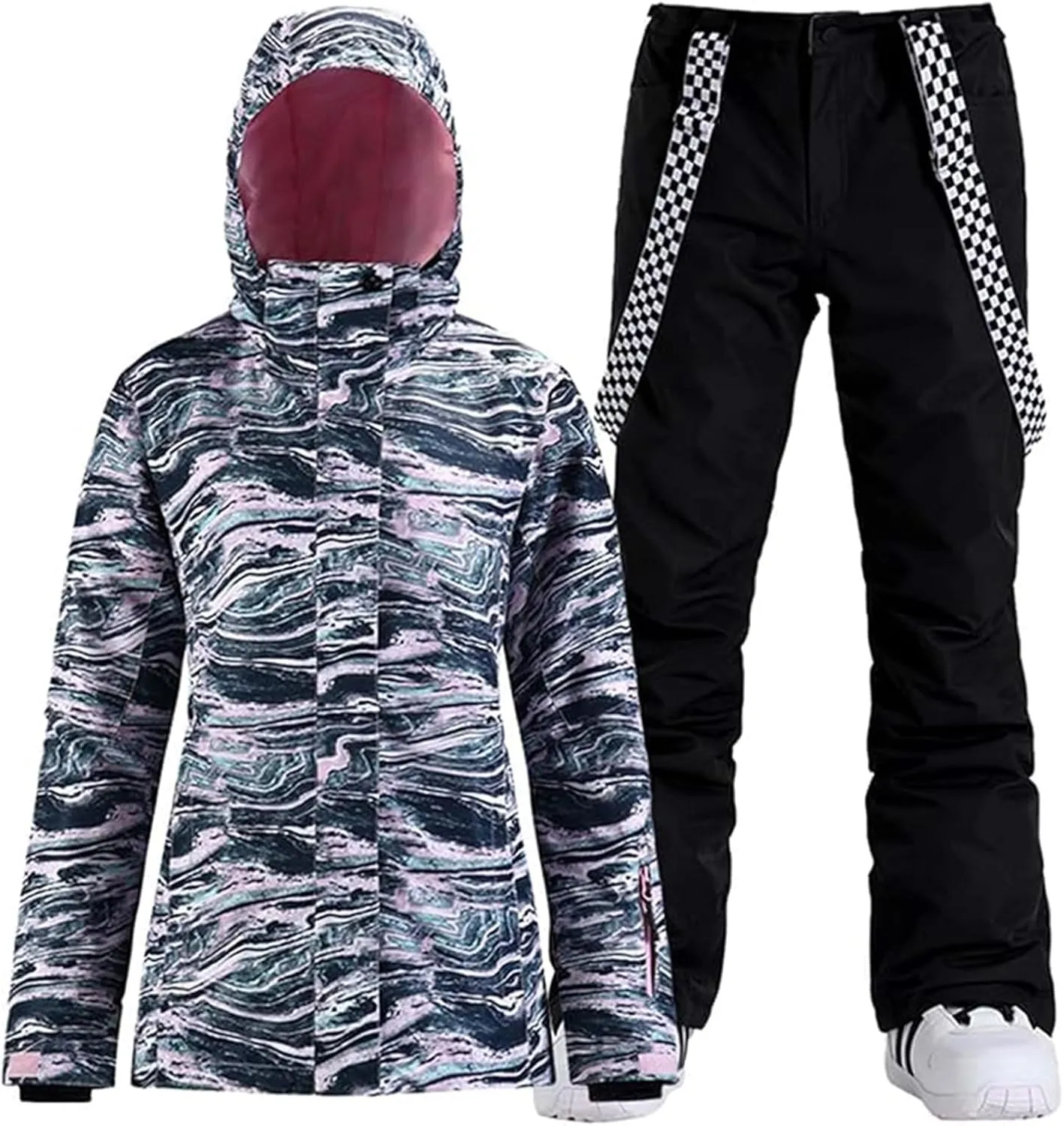 GSOU SNOW Women's Ski Jackets and Pants Set Snowboarding Snowsuit Snow Coat Hooded Waterproof Windproof