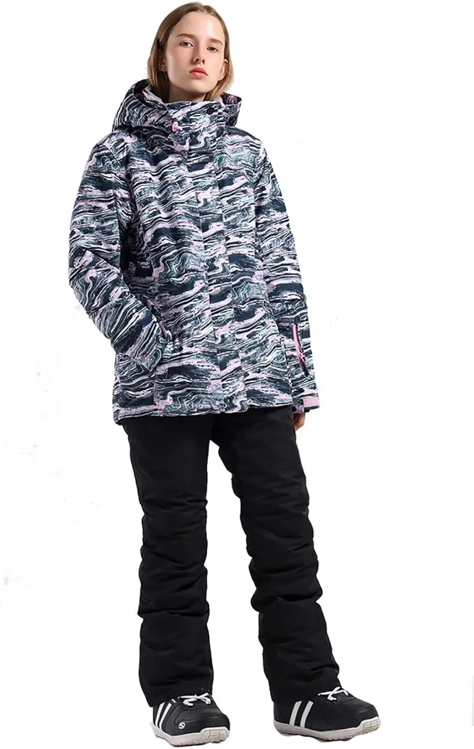 GSOU SNOW Women's Ski Jackets and Pants Set Snowboarding Snowsuit Snow Coat Hooded Waterproof Windproof