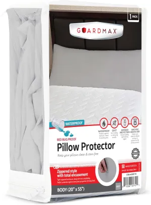 Guardmax Jersey Knitted Pillow Protector with Zipper Body Size - 100% Waterproof, Bed Bug Proof, Dust Mite Proof, & Hypoallergenic Pillow Covers - Premium Zippered Pillow Cases. (20 X 55)