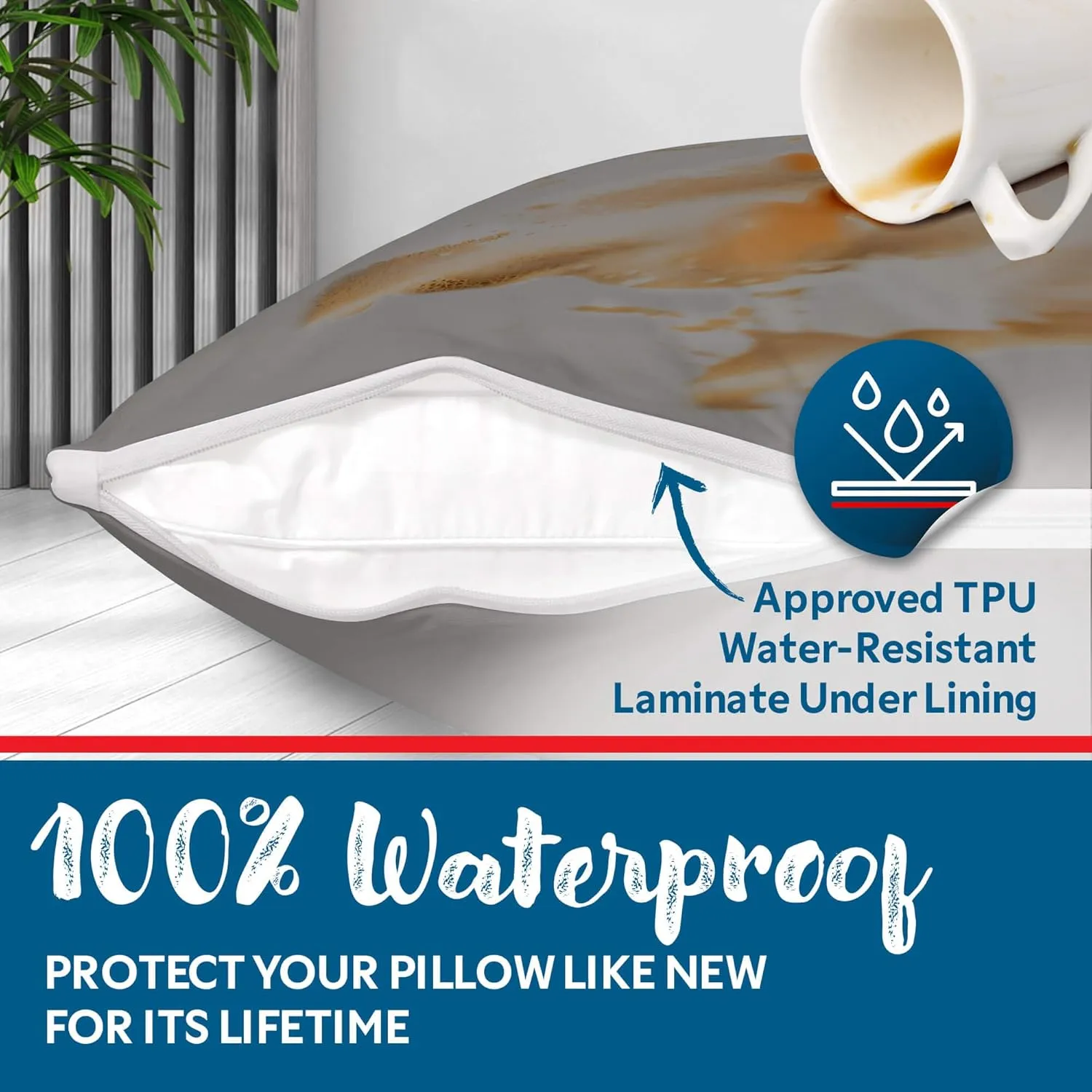 Guardmax Jersey Knitted Pillow Protector with Zipper Body Size - 100% Waterproof, Bed Bug Proof, Dust Mite Proof, & Hypoallergenic Pillow Covers - Premium Zippered Pillow Cases. (20 X 55)