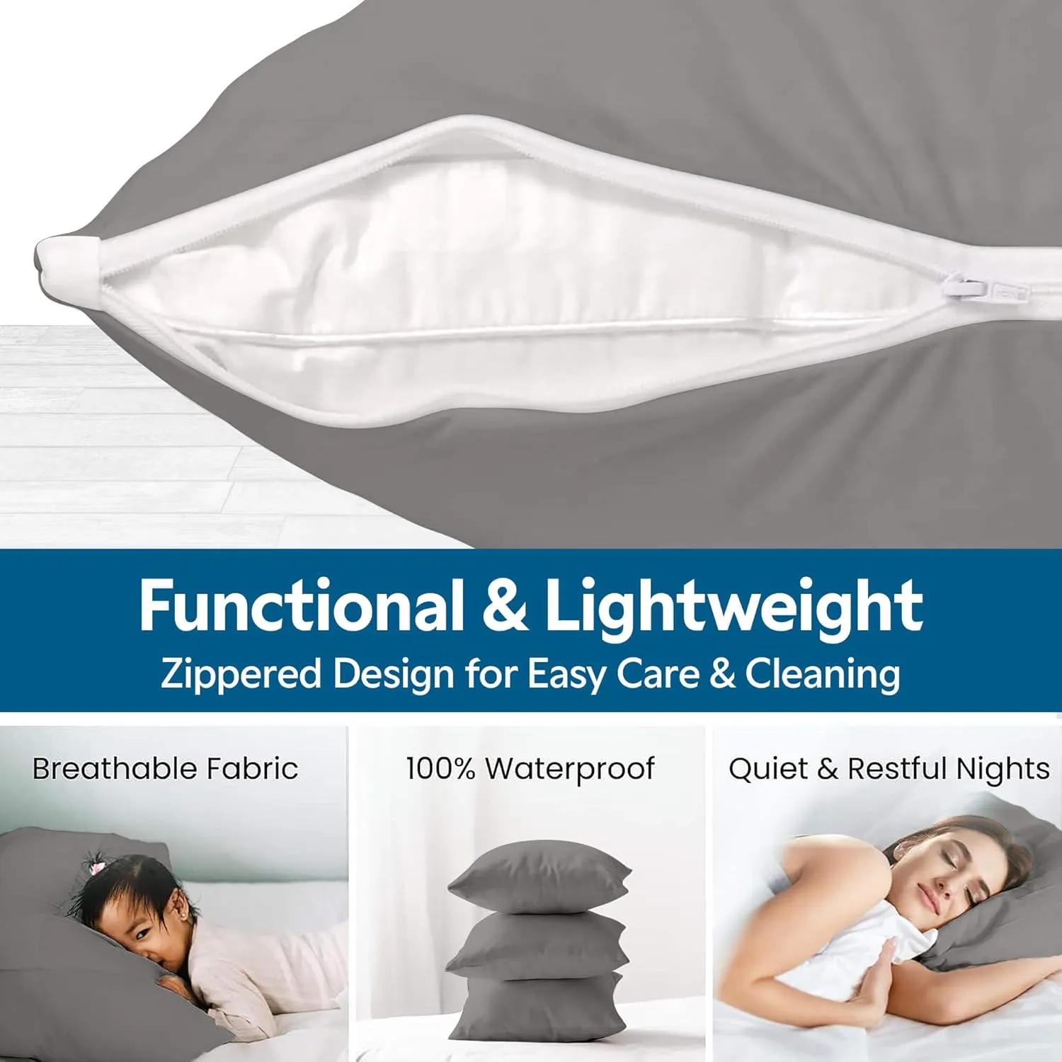 Guardmax Jersey Knitted Pillow Protector with Zipper Body Size - 100% Waterproof, Bed Bug Proof, Dust Mite Proof, & Hypoallergenic Pillow Covers - Premium Zippered Pillow Cases. (20 X 55)