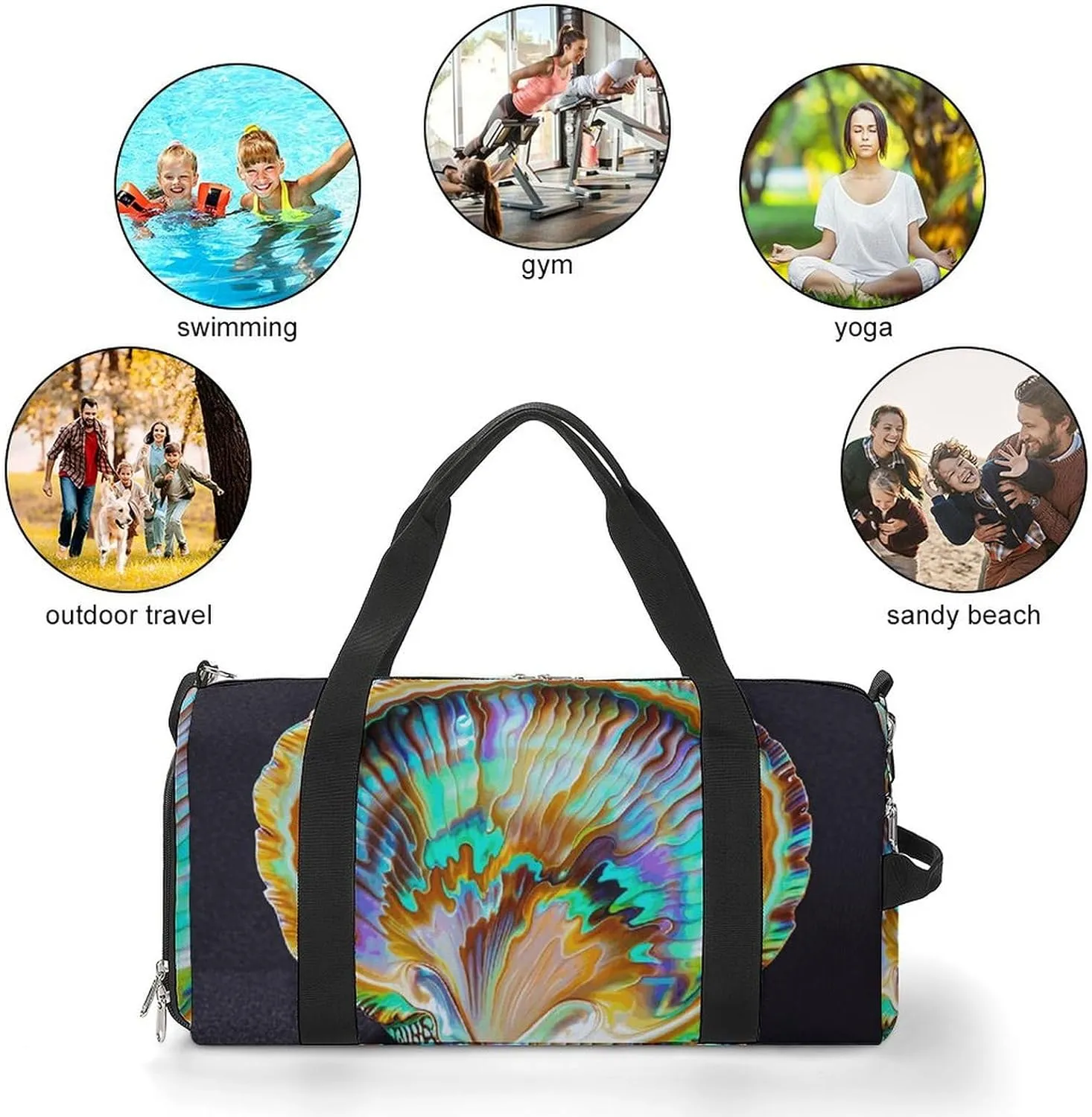 Gym Bags Small Abalone Nacre Duffel Bag Overnight Bag with Shoe Compartment Carryon Bag for Men Women