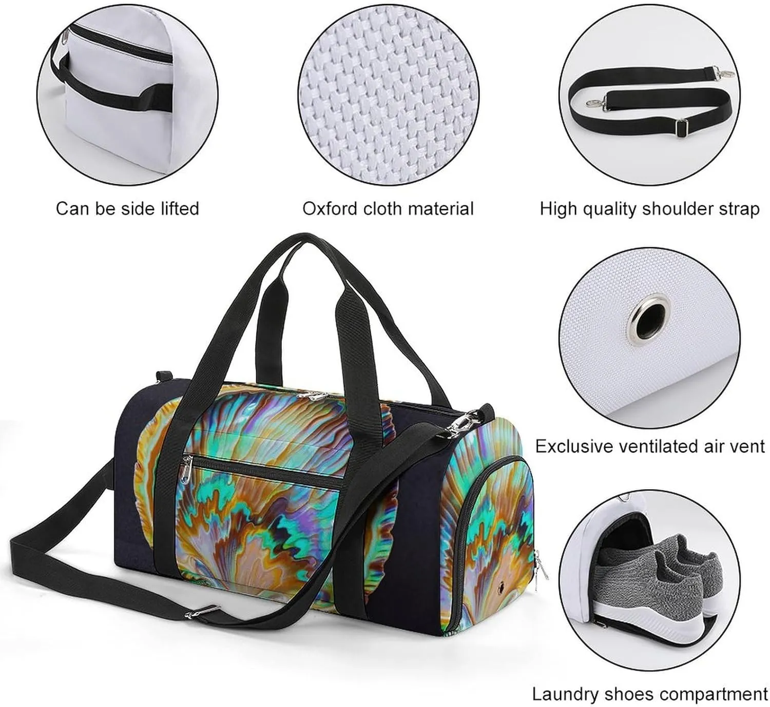 Gym Bags Small Abalone Nacre Duffel Bag Overnight Bag with Shoe Compartment Carryon Bag for Men Women