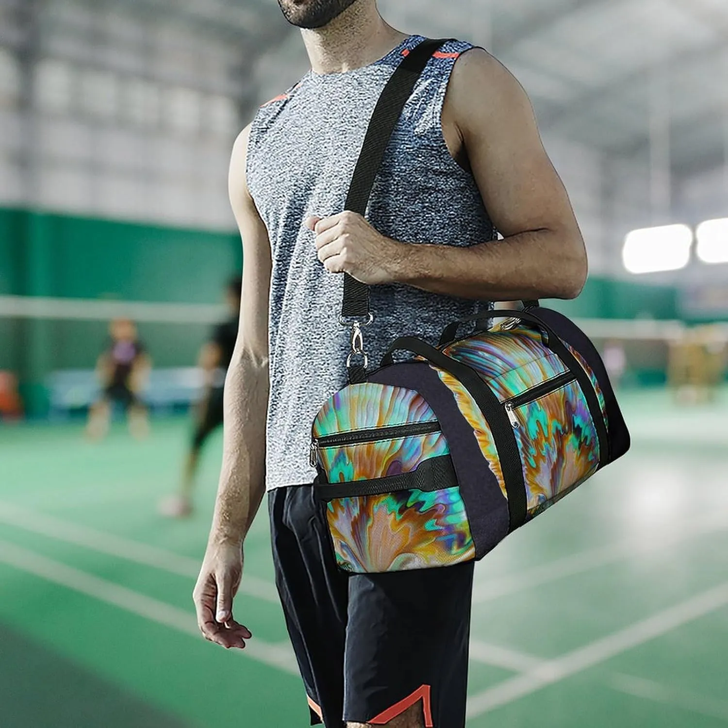 Gym Bags Small Abalone Nacre Duffel Bag Overnight Bag with Shoe Compartment Carryon Bag for Men Women