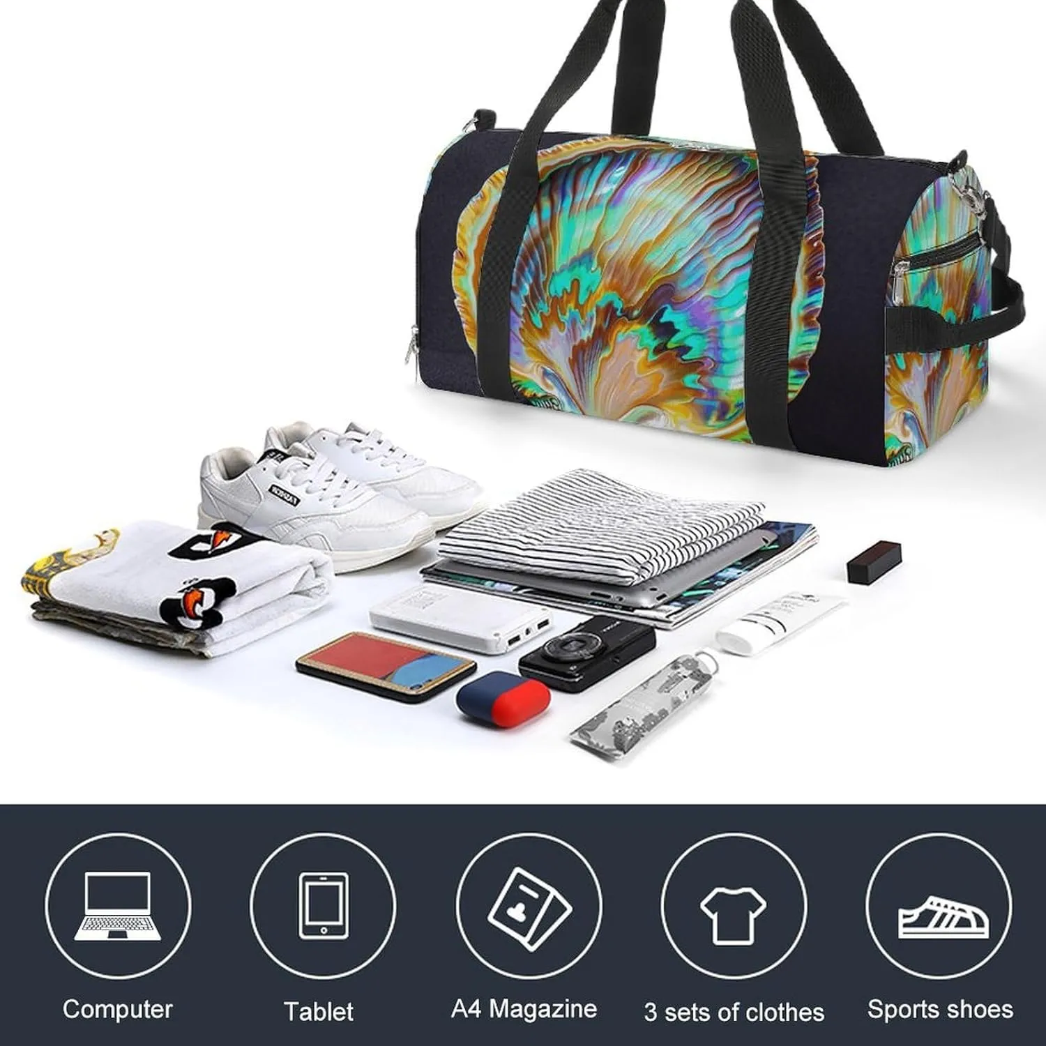 Gym Bags Small Abalone Nacre Duffel Bag Overnight Bag with Shoe Compartment Carryon Bag for Men Women