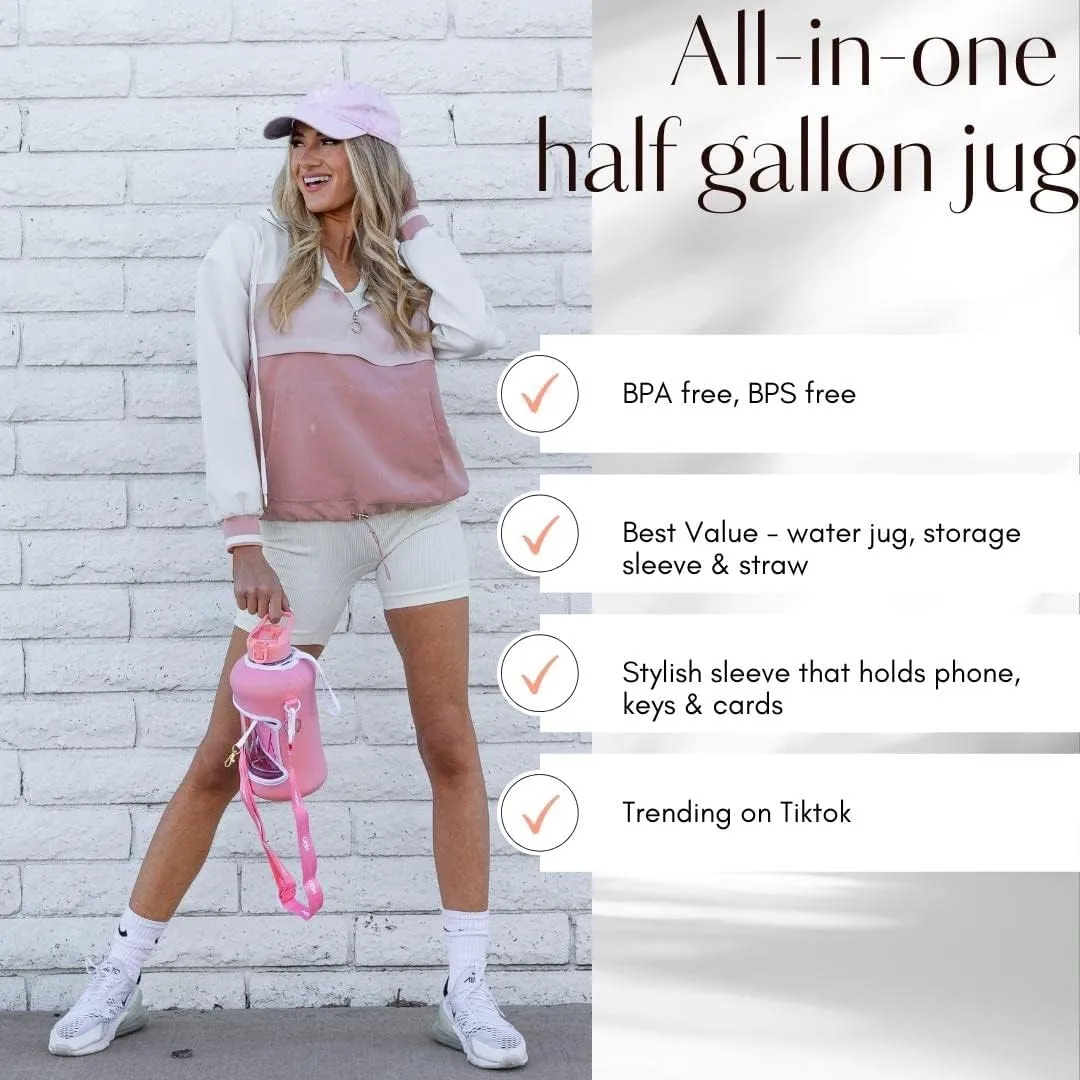H2O Capsule 2.2L Half Gallon Water Bottle with Storage Sleeve and Covered Straw Lid – BPA Free Large Reusable Drink Container with Handle - Big Sports Jug, 2.2 Liter (74 Ounce)