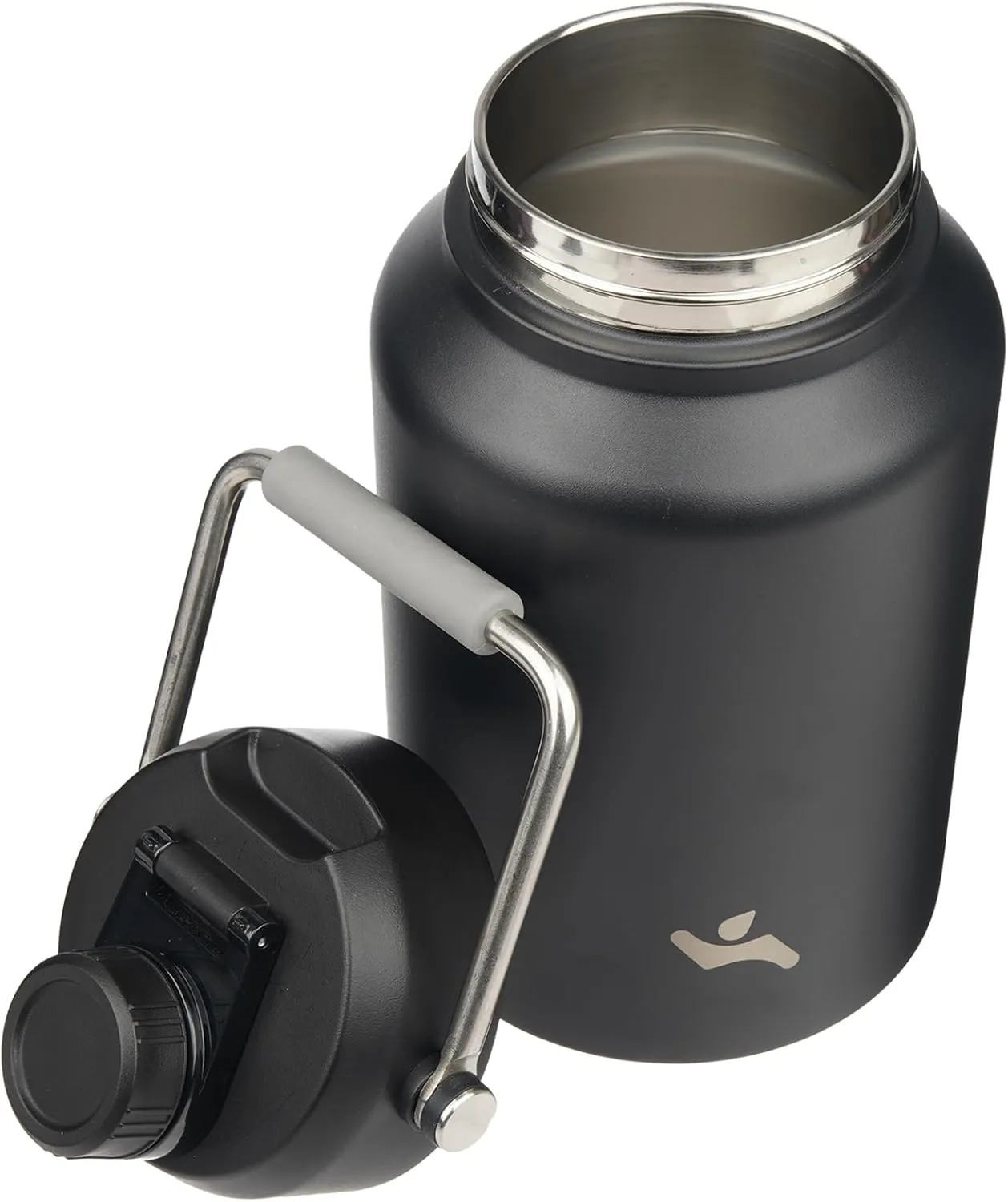 Half Gallon Jug with Handle,64 oz Insulated Water Bottle with Carrying Pouch,Double Wall Vacuum Stainless Steel Metal Bottle,Black