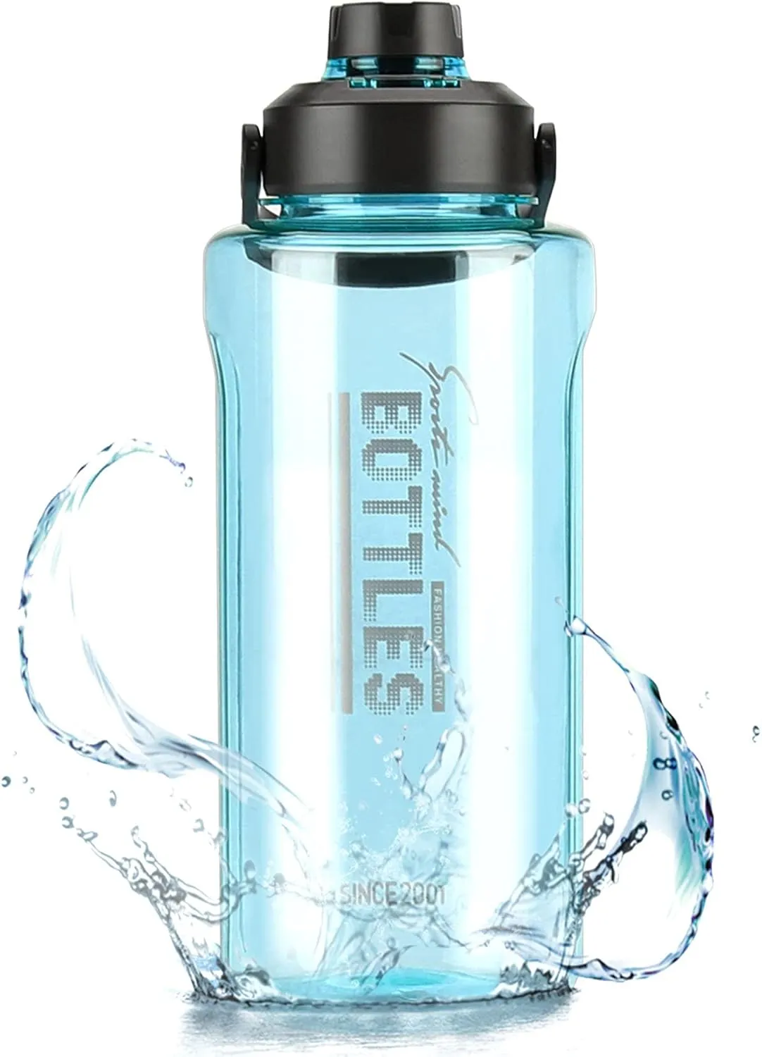 Half Gallon/64oz Water Bottle With Handle, 2L Leak proof BPA Free Fitness Sports Water Jug, Ensure You Drink Enough Water Daily for Gym and Outdoor Sports(Blue)