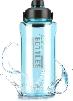Half Gallon/64oz Water Bottle With Handle, 2L Leak proof BPA Free Fitness Sports Water Jug, Ensure You Drink Enough Water Daily for Gym and Outdoor Sports(Blue)
