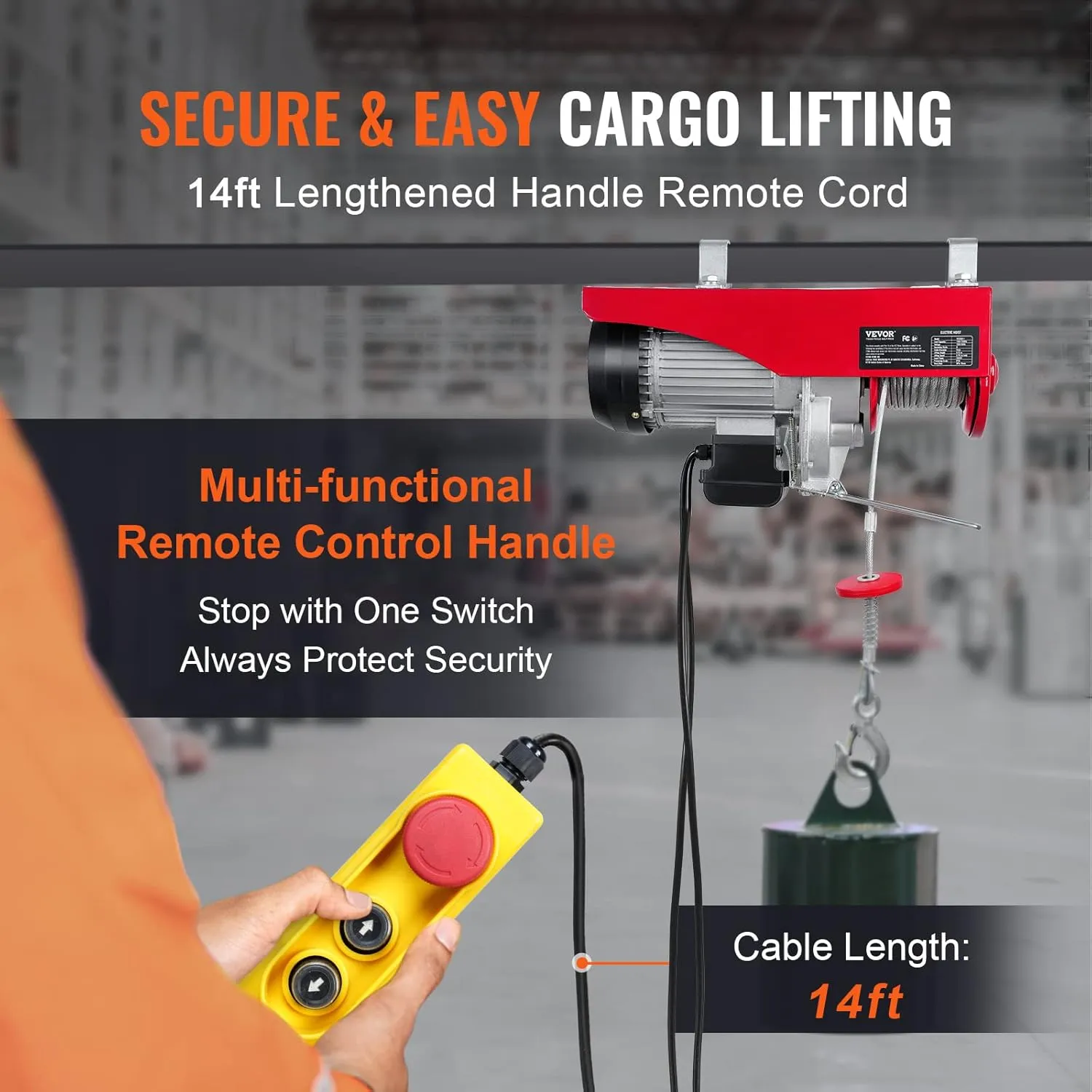 Happybuy 1760 LBS Lift Electric Hoist,110V Remote Control Winch Overhead Crane Electric Wire Hoist for Factories, Warehouses, Construction, Building, Goods Lifting