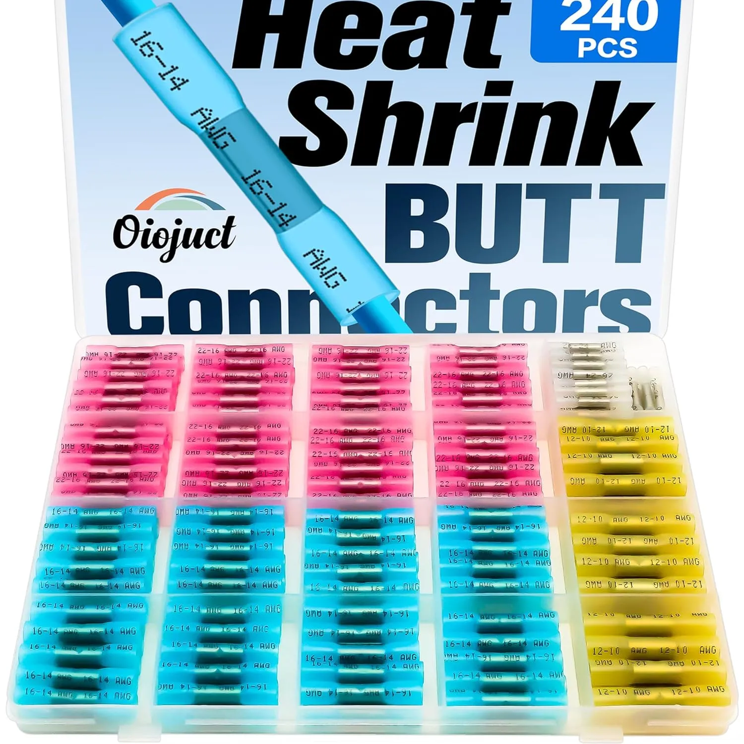 Heat Shrink Butt Connectors Kit - Waterproof Electrical Splice Crimp Terminal for Automotive Wiring - Marine Grade Heat Shrink Wire Connectors Set (240Pcs)
