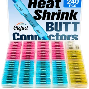 Heat Shrink Butt Connectors Kit - Waterproof Electrical Splice Crimp Terminal for Automotive Wiring - Marine Grade Heat Shrink Wire Connectors Set (240Pcs)