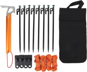 Heavy Duty Tent Stakes and Camping Hammer Set,Multiuse 30cm with 4mm Outdoor Guy Lines Tent Cords Lightweight Camping Rope Pegs Bag Canopy Clips Hammer for Hiking Backpack (Black Orange)